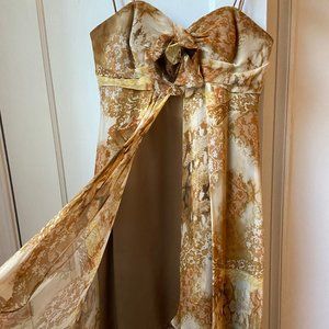 Badgley Mischka Golden Chiffon Cocktail Dress